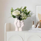BrownLove Ceramic Face Vase White Flower for Decor Female Form Art Vase Modern Decorative Centerpiece for Table Shelf Living Room Office Bedroom - style: Hands on Cheeks
