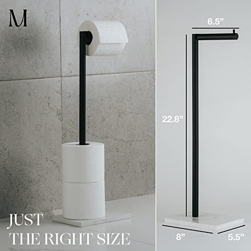MARMOLUX ACC Free Standing Matte Black Toilet Paper Holder Stand White Marble Base and Storage - 4 Jumbo Roll Bathroom Hardware Toilet Tissue Organizer - Stainless Steel Bathroom Decor Accessory - color: Matte Black/White Marble