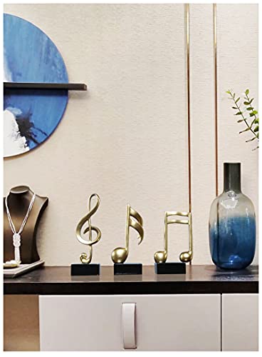 3Pcs Musical Sculptures Music Note Figurine Statue Decorative Ornaments Art Decor for Living Room Bedroom TV Cabinet Gift (Gold)