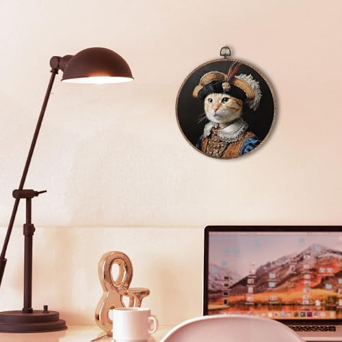 Hxlac Victorian Cat Round Wall Art Framed, Vintage Cat Round Wall Decor, Cottagecore Farm Animal Hanging Canvas Prints Wall Sculptures for Home Living Room Bedroom Decor, 10x10 Inch - color: cat