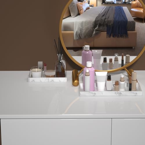 2 Packs Silicone Bathroom Vanity Tray Large 11.8" ＆ Small 7.8" Set - Rectangle Shatterproof Flexible Bathroom Tray for Soap Dispenser, Tissues, Candles, Towel, Plant, Perfume Key - color: White 11.8" & 7.8"
