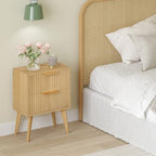 YAUKOMEL Fluted Nightstand,Small Bedside Table,Natural Wood Night Stand,Light Wood Side Table with Solid Wood Legs,End Table for Bedroom,Small Space 11.8" D x 15.7" W x 22.8" H Natural CTG55Y - color: Natural, style: Fluted Style
