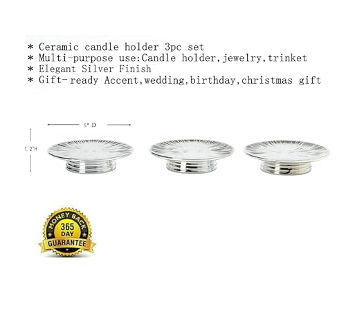 ADAVAS.Y&G Ceramic Silver Candle Plate Set, 3-Piece – Decorative Candle Holder Tray for Pillar Candles, Jewelry, Trinkets or Bathroom Counter – Elegant Silver Finish for Tabletop & Home Décor - color: Silver 1