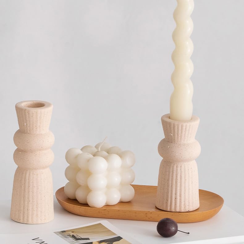 Denique Ceramic Candle Holders Set of 2, Creative Modern Knot Candlestick Holder Set, Table Centerpiece Taper Candle Holders Desktop Decoration for Home Decor, Wedding, Dinning, Party (Beige)