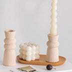 Denique Ceramic Candle Holders Set of 2, Creative Modern Knot Candlestick Holder Set, Table Centerpiece Taper Candle Holders Desktop Decoration for Home Decor, Wedding, Dinning, Party (Beige)