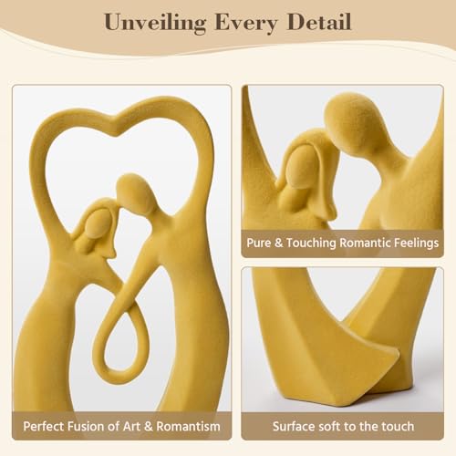 Velvet Flocked Couple Sculpture, Romantic Decorative Statue Modern Abstract Art Figurine for Anniversary, Wedding Gift, Living Room, Vanity, Dining Table Centerpiece (Yellow) - color: Couple01-yellow