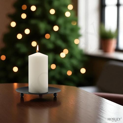 Hosley Set of 6 Black Iron Pillar Candle Holder Plates – 7-Inch Decorative Round Trays for Pillar Candles – Ideal for Weddings, Special Occasions, Home Décor, and Pedestal Displays - color: Black, size: 7" Diameter