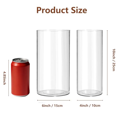 2 Pack Acrylic Cylinder Vases, Non-breakable Vase for Centerpieces,10 inch Tall Clear Flower Vase Bulk Floating Candle Holder for Wedding Table Home Decor and Party (6 x10 in+4 x10 in) - size: 2 Pack(4''W x 10''H & 6''W x 10''H)