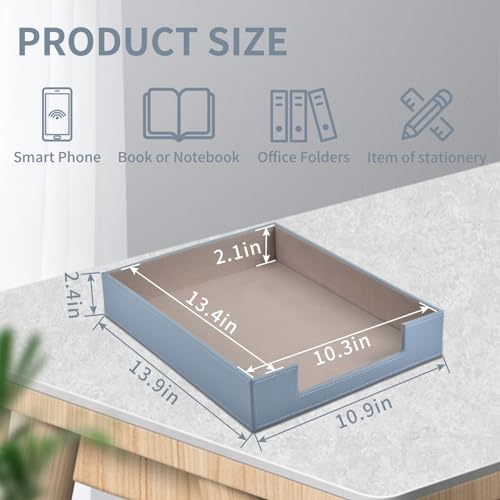 Leather Letter Tray,Stackable File Document Tray,Desk Organizer for Office Supplies,A4 Paper Case Rack,Desktop Organization,Pen Mail Magazine Storage Box (Grey) - color: Gray