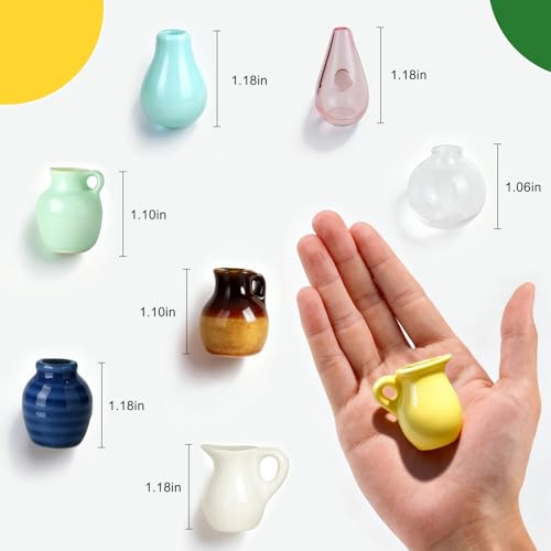 Renmxj 8 Pcs Refrigerator Magnets - Cute Mini Ceramic Vase Fridge Magnets with Artificial Flowers, Funny Tiny Vase Magnet for Fridge Decorative, Office, Kitchen, Locker, Whiteboard - color: 8 Pack