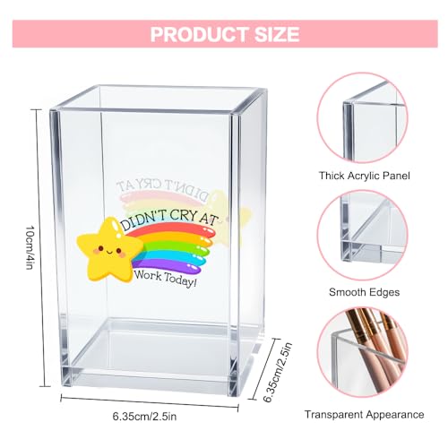 Didn't Cry at Work Today Acrylic Cosmetic Pencil Pen Holder Cup, Funny Gold Star Desk Organizer for Home Office Decor, Chaos Coordinator Gifts, Sarcastic Work Gifts for Women Men Coworker Nurse - style: Didn't Cry