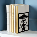 Alien Theme Bookends for Shelves, Spaceships and Aliens Book Ends Decorative Books Desk Organizer Book Stoppers to Hold Books Heavy Duty, Unique Bookshelf Decor for Home Decor - style: Alien