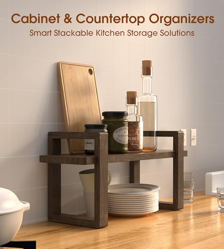 Small Bookend-Type Desktop Bookshelf – Rustic Handmade Vintage Style, Loose-Fit Reversible Organizer | Easily-Adjustable Desk Shelf for Home, Class, Dorm | Carbonzied Paulownia Solid Wood - color: Carbonized