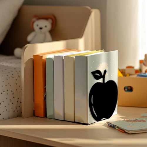 Peacoblue Metal Bookends for Shelves, Modern Decorative Heavy Duty Study Book Ends Stoppers for Office, Desk, Shelf, Room 5.3"x4.3"x6" Cast Iron Simple Tall Bookends 1 Pair (Apples and Pears) - style: Apples And Pears