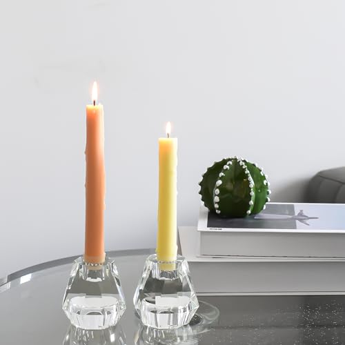 Crystal Candle Holders Pack of 2, Reversible Clear Tealight or Taper Candlesticks, Table Centerpiece Home Decor for Wedding, Dining, Party, Luxury Gift Set (Transparent) - color: Clear