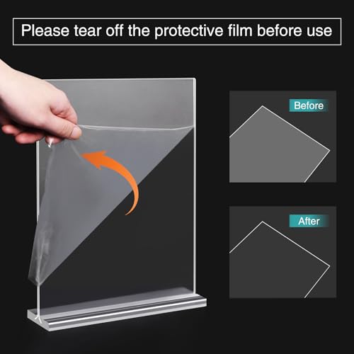 Relx 18 Pack Acrylic Sign Holder 8.5 x 11, Vertical T Shape Plastic Sign Holder with Base, Double-Sided Clear Tabletop Plexiglass Flyer Stands for Restaurant Office Store Home Picture Frame Display - color: 18pack