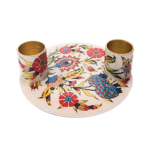 Yair Emanuel Flat Plate Candle Holders for Shabbat 4 Inch Vibrant Pattern Design Modern Judaica Gift (CSE-7 Pomegranates 2) - color: Cse-7 Pomegranates 2