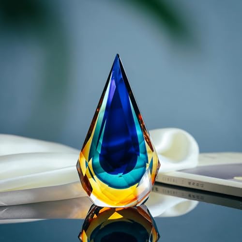 Yao Yuan Hand-Blown Glass Sculpture Glass Decor Murano-Style Glass Statue and Figurine Wonderful Gift, Blue and Green Color - size: 6.6in