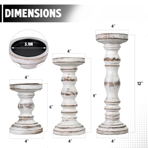 Candle Holder for Pillar Candle Set of 3, Farmhouse Wood Candle Holder, Rustic Wooden Candle Stand, Vintage Tall Candle Stand Decorative for Living Room, Table Centerpiece (Antique White) - color: Antique White, size: Set of 3