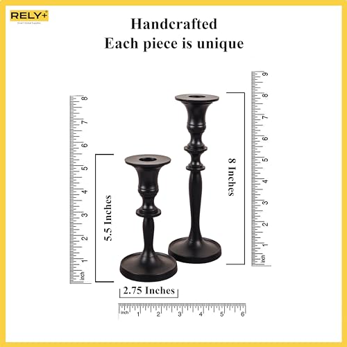 Rely+ Black Matte Metal Candle Holders for Taper Candlestick Set of 2 8" & 5.5" Tall Decorations for Home Table Centerpiece for Wedding, Parties, Dinners, Decorations - color: Silver