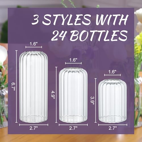 24Pcs Glass Cylinder Vases, Clear Ribbed Bud Vases for Centerpieces Weeding Decoration, Tall Clear Flower Vases in Bulk for Table Shelf, Party(Ribbed)