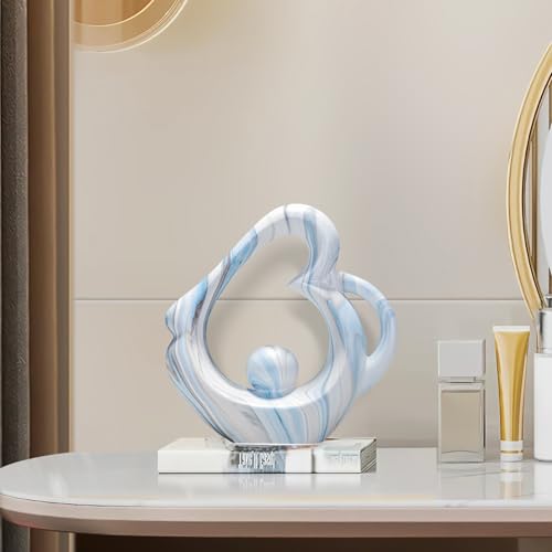 Sculptures Home Decor Ceramic Statue, Blue Sculpture Living Room Table Decor, Shelves Decor Dining Room Table Centerpieces, Abstract Art Coffee Table Decoration, Heart Decor - color: Blue Marble Heart