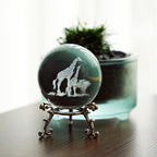 3D Laser Engraved Mom and Baby Giraffes Crystal Ball Paperweight Art Glass Animals Figurine Collectibles Glass Decorative Full Sphere with Stand Giraffe Gifts - color: Giraffe