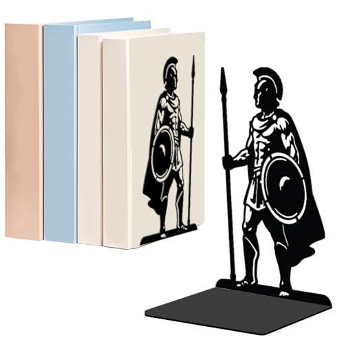 WADORN 1 Pair Spartan Guards Metal Decorative Bookend for Shelves, Heavy Duty Book Ends Modern Non-Skid Books Holder Stand Black Book Support Stoppers for Desk Bookshelf Office Home, 5.3x4.3x7.8 Inch - color: Spartan Guards