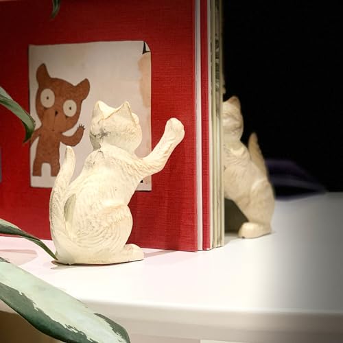 Book Ends Decorative for Shelves, Cute Cat Decor Bookends for Home/Office, Cast Iron Heavy Duty Book End for Heavy Books, Unique Adorable Kittens Door Stoppers, Vintage White 2PCS - color: Vintage White