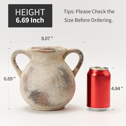LUKA Antique Ceramic Vase with 2 Handle, 6.7 inches Rustic Vase Minimalist Decor, Decorative Vases for Home Decor, Table, Living Room, Shelf, Christmas Decoration(Small,Gray) - color: S-gray(6.69 In)