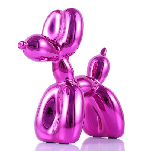 Glossy Balloon Dog Statue Home Decor Modern Art Funky Statues for Coffee Table and Kitchen Figurines Living Room Decor Trendy Color Scheme Room Decor Aesthetic (6.6*6.6*2.8inch, Rose red) - color: Rose Red, size: 6.6*6.6*2.8inch