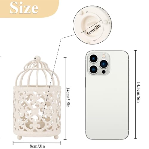 JHY DESIGN 6 Pcs Wedding Centerpieces 5.5 inch Height Small Metal Candle Stick Holder Hanging Birdcage Tealight Lantern Hollow Candle Holders for Table Valentine Patio Indoor Outdoor (Cream White) - color: Cream White