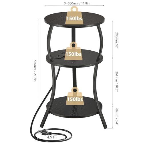 Small Round Side Table with Charging Station, 3-Tier Waist Circular End Table with Storage Shelf, Compact Tea Sofa Side Table Small Spaces, Round Corner Coffee Table for Living Room Bedroon,Black - color: Black, style: USB Charger