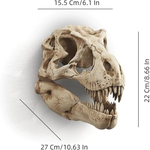 T-Rex Skull Wall Decor, Dinosaur Head Fossil Replica Wall Art, Realistic 3D Dinosaur Skull Wall Mount Sculpture for Living Room Bedroom Kids Room Home Bar Halloween Decor