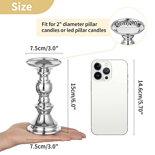 Nuptio Silver Pillar Candle Holders, Wedding Centerpieces Metal Candle Holder for 2 inches Candles Stand Decoration Ideal for Weddings Special Events Parties Living Room, 4 Pcs - color: Silver, size: 4 Pcs