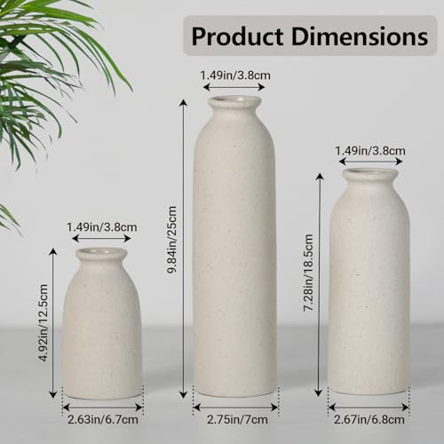 CEMABT Beige Ceramic vase Set-3 Flower vases for Decor,Modern Boho Farmhouse Home Decor,Decorative vase for Pampas Grass&Dried Flowers,idea Shelf,Table,Bookshelf - color: 3set-tall Beige