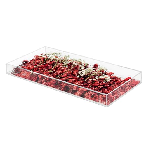 SetGame Acrylic Serving Tray with Handles, Bathroom Desktop Decorative Storage Arylic Trays, Simple Vanity Tray Food Tea Fruit Dinner Snack Tray for Bar Kitchen Party - color: Clear
