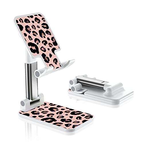 Foldable Phone Holder for Desk, Angle Adjustable Cell Phone Stand, Suitable for iPhone, Samsung & Other Smartphones - color: Leopard Print