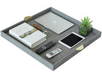 HofferRuffer Extra Large Square Serving Tray, Elegant Faux Leather Ottoman Tray with Gold Hardware Handles, Serve Tea, Coffee or Breakfast in Bed, 23.6 x 23.6 inches (Large Square) - color: Dark Grey, size: 23.6" x 23.6" x 2"