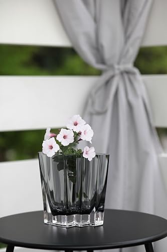 Glass - Vase - Gray - Smoky Black - Grey - Chevron Design - 6.75" Height - Heavy Durable - Made in Europe - by Barski