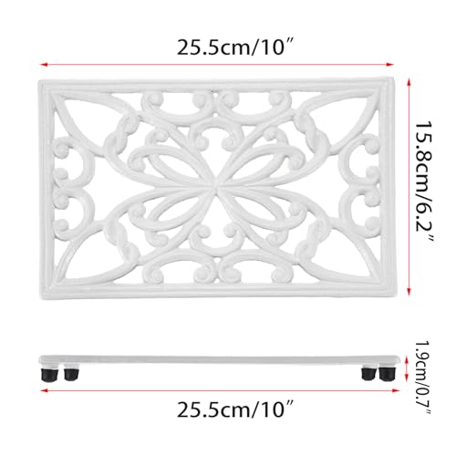 Sumnacon Cast Iron Trivet 2 Pack Heat Resistant Iron Trivets for Hot Dishes Pots Pans Plates Teapots,Rustic Cast Iron Trivet for Cooktop Kitchen Dining Table Metal Trivets with Rubber Feets,White - color: White, size: 10 x 6.1 Inch