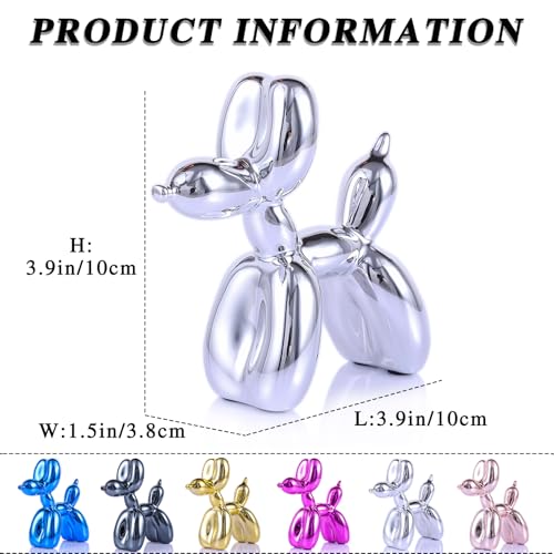 Silver Balloon Dog - Animal & Modern Sculpture Decor for Bedroom, Office & Preppy Room - color: Silver, size: 3.9*3.9*1.5inch