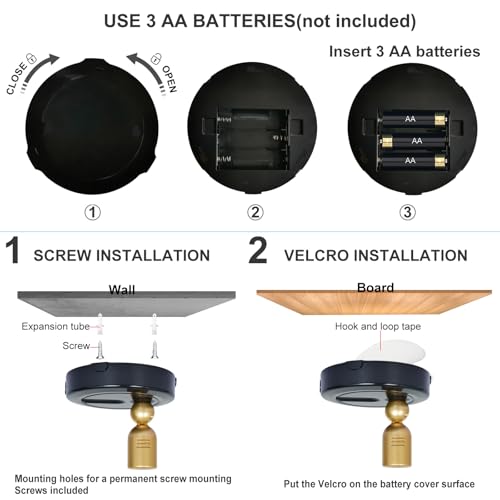 HAMVIDNE LED Spotlight, Battery Powered Spot Lights with Remote, Tree Up Lights Indoor, Dimmable Plants Spotlights, Picture Light for Wall Art Display Dartboard Painting Artwork Accent-2Pack - color: Black-Gold