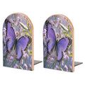 Beautiful Purple Butterfly Art Bookend for Shelves,Muso Wood Book End,Non-Skid Book Holder Support for CD, Video File, Video Games,Decorative Books Stopper for Home, 6.7 X 3.9 X 4.7”