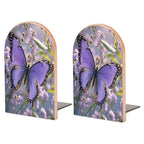 Beautiful Purple Butterfly Art Bookend for Shelves,Muso Wood Book End,Non-Skid Book Holder Support for CD, Video File, Video Games,Decorative Books Stopper for Home, 6.7 X 3.9 X 4.7”