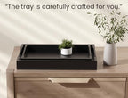 Fibogollo Bamboo Set of 2 Serving Tray with Metal Handles,Ottoman Decorative Trays Platter for Coffee Table,Living Room,Bar,Party(Black) - style: Black-Medium and Large Set