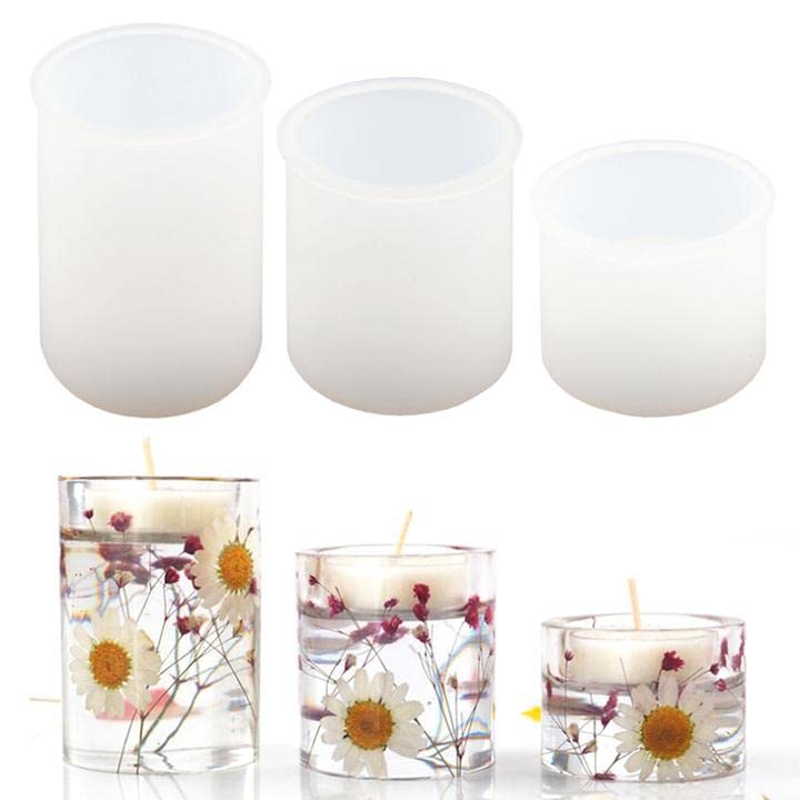 3 Size Tealight Candle Holder Mold for Epoxy Resin Silicone Pillar Cylinder Candlestick Resin Mold for DIT Resin Casting Crafts - color: 3-Candle holders mold