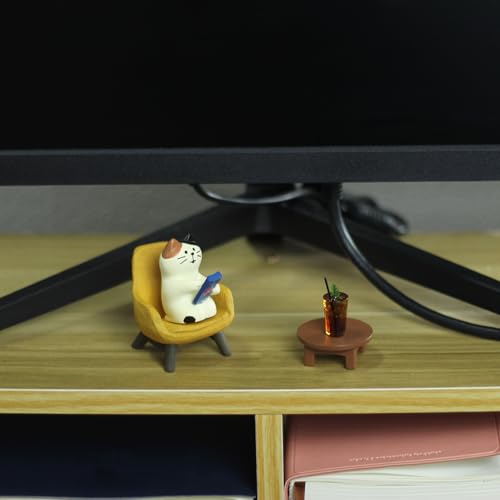 Mevodeata Cute Cat Playing Phone on Sofa and Drinking Coffee Figurine for Office Home Decor - Cute Cat Gift for Cat Lovers - color: Phone Coffee