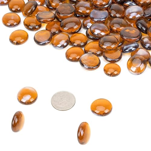 Mr. Fireglass 10 Pound Fire Glass Beads, 1/2" Reflective Round Fire Glass Drops for Fireplace Fire Pit & Lanscaping, High Luster Caramel - color: Caramel, size: 1/2 inch, 10 Pounds