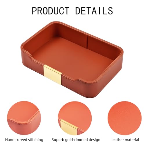 Leather Jewelry Tray Desktop Storage,Luxury Perfume Tray Nightstand Organizer Entryway Decorative Tray,for Jewelry Watch Cosmetics Keys Phone Wallet Home & Office Accessories,Orange - color: Orange